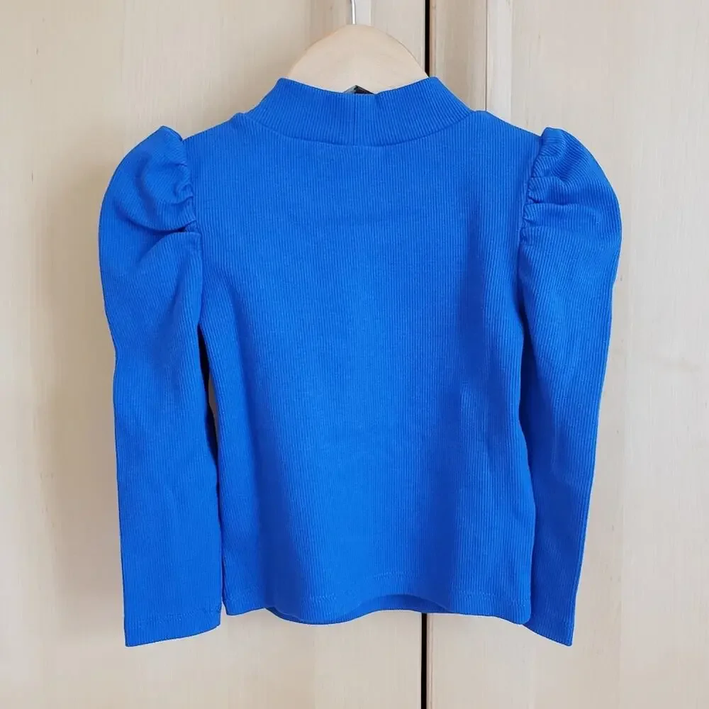 NEW! Gap Toddler Girl's Blue Puff Sleeve Turtleneck Shirt 12-18 Months